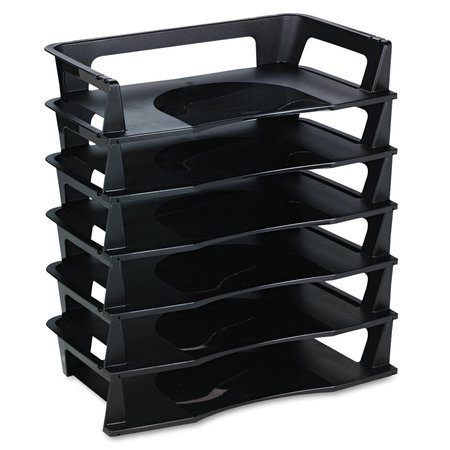 RUBBERMAID Regeneration Plastic Letter Tray, 6 Sect, Letter, 9.13x15.25x2.75, Blk 86028